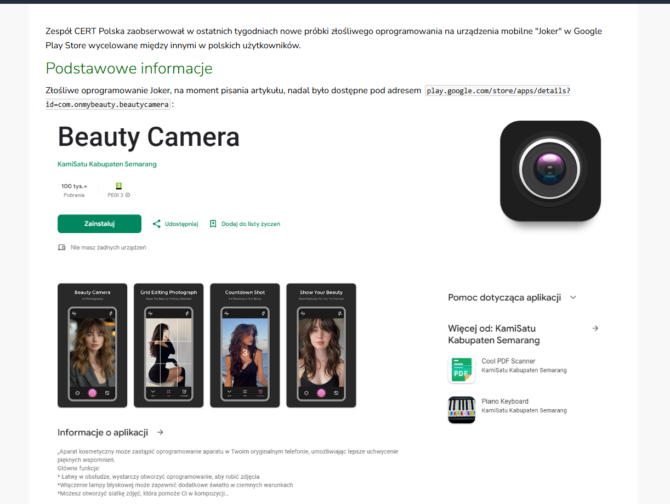 Malware w aplikacji Beauty Camera