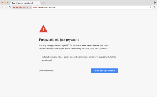 Google Chrome – Błąd dotyczący prywatności – Połączenie nie jest prywatne