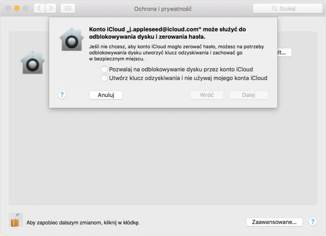 Szyfrowanie dysku z FileVault: krok 2