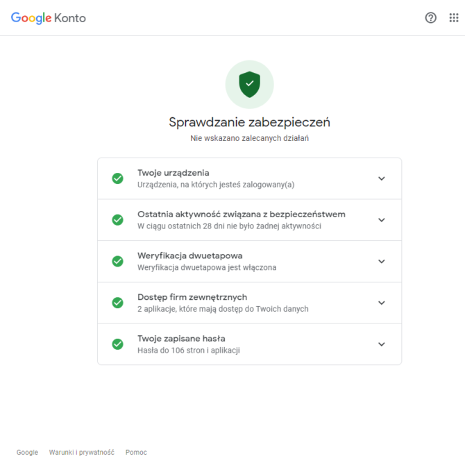 Sprawdzanie zabezpieczeń na koncie Google / Gmail