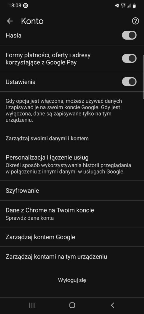 Wylogowanie z konta Google w Chrome na Androidzie