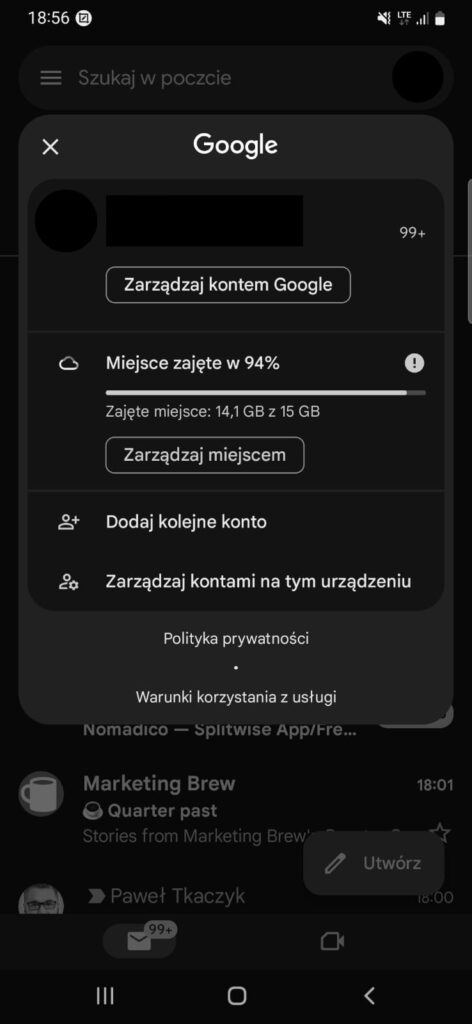 Wylogowanie z konta Google w Gmail na Androidzie