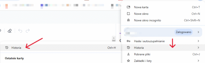 Historia przeglądania Chrome - krok 2