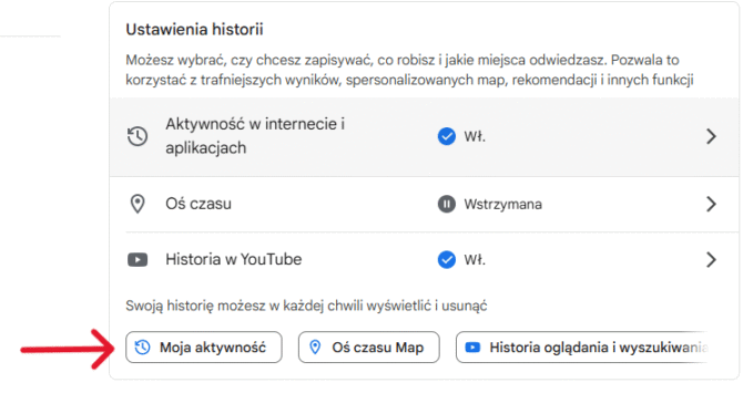 Historia wyszukiwania Google - krok 2