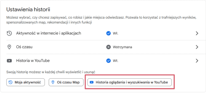 Historia oglądania i wyszukiwania w YouTube