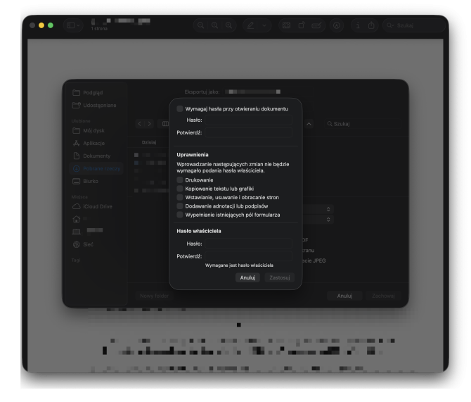Ustawianie hasła na PDF w Podgląd na macOS