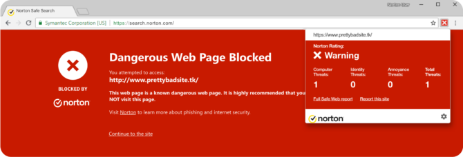 Ostrzeżenie od Norton Safe Web w Chrome