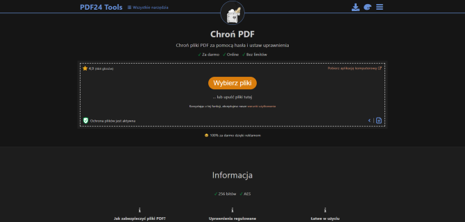 Ochrona PDF hasłem w PDF24 Tools