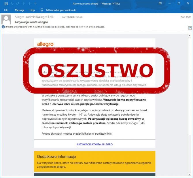 E-mail phishingowy od Allegro