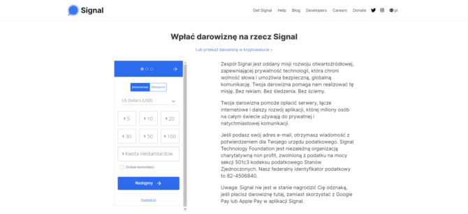 Darowizny w Signal