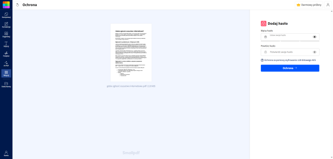 PDF chroniony hasłem w SmallPDF