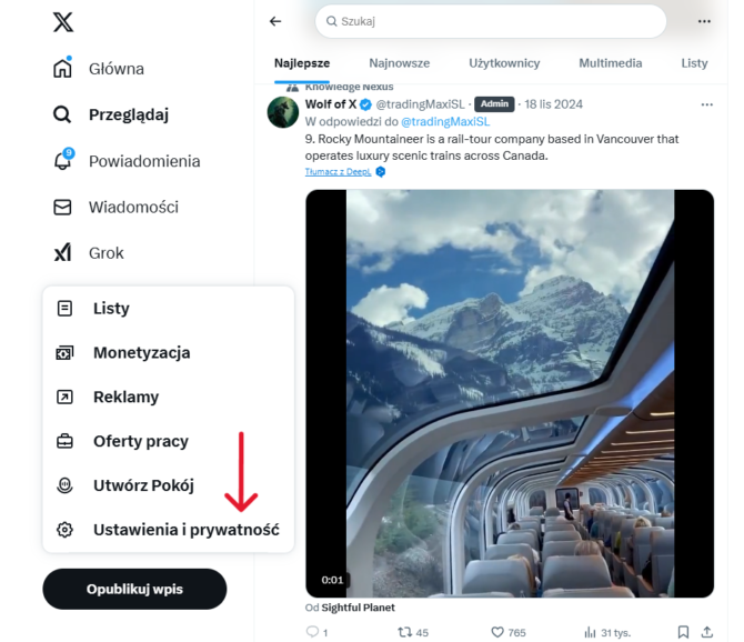 Usuwanie konta Twitter / X na komputerze - krok 2