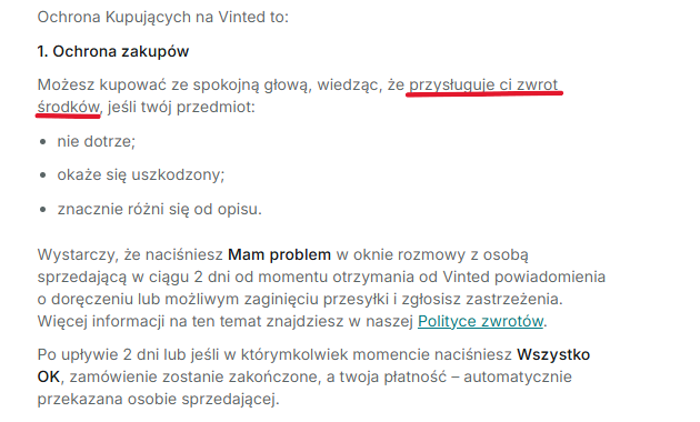 Ochrona zakupów i zwrot w Vinted