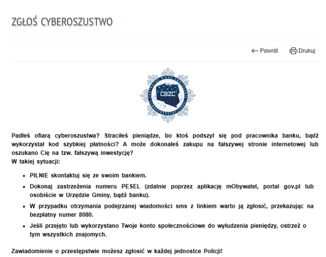 Zgłaszanie cyberoszustwa na policję