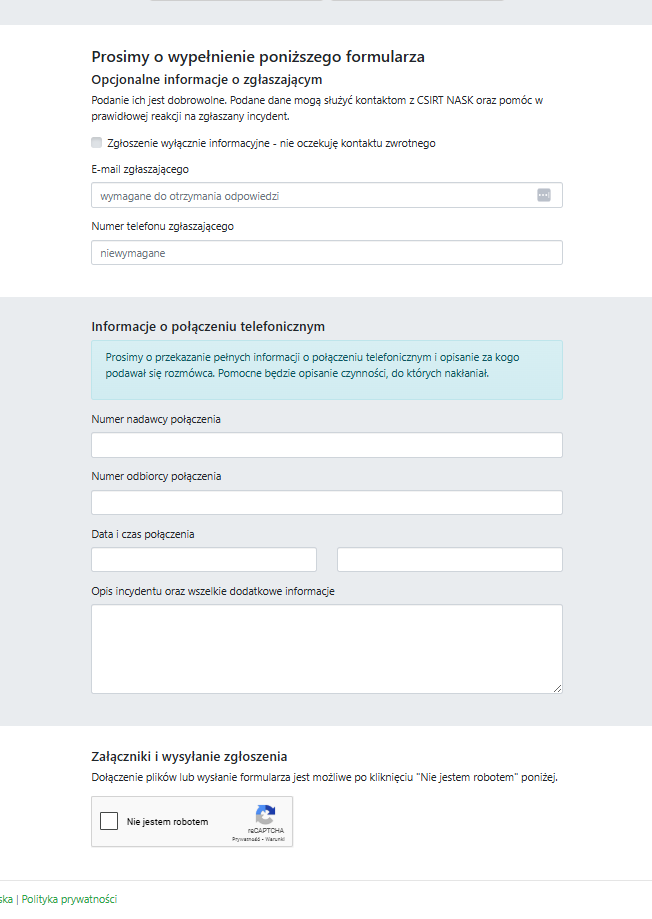 Zgłoszenie incydentu CERT