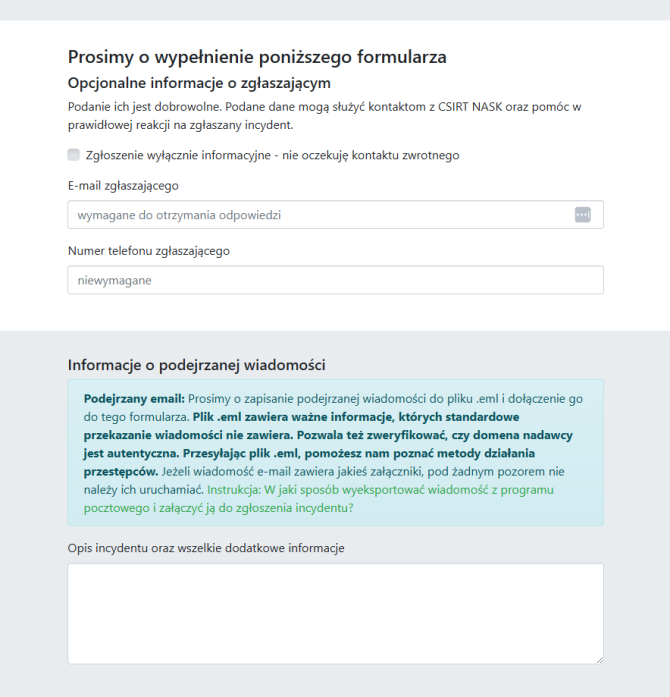 Zgłaszanie podejrzanego e-maila do CERT
